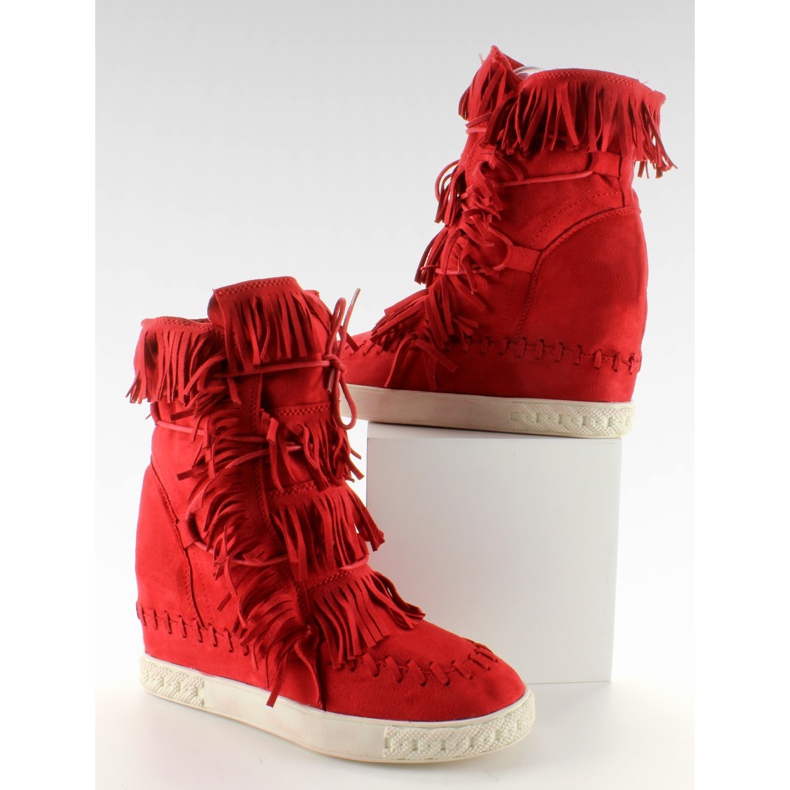 Adidași din piele de căprioară cu franjuri BL-10 Red II-GAT roșu