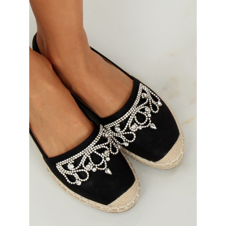 Espadrile cu coroană neagră H-6558 Black II-GAT negru