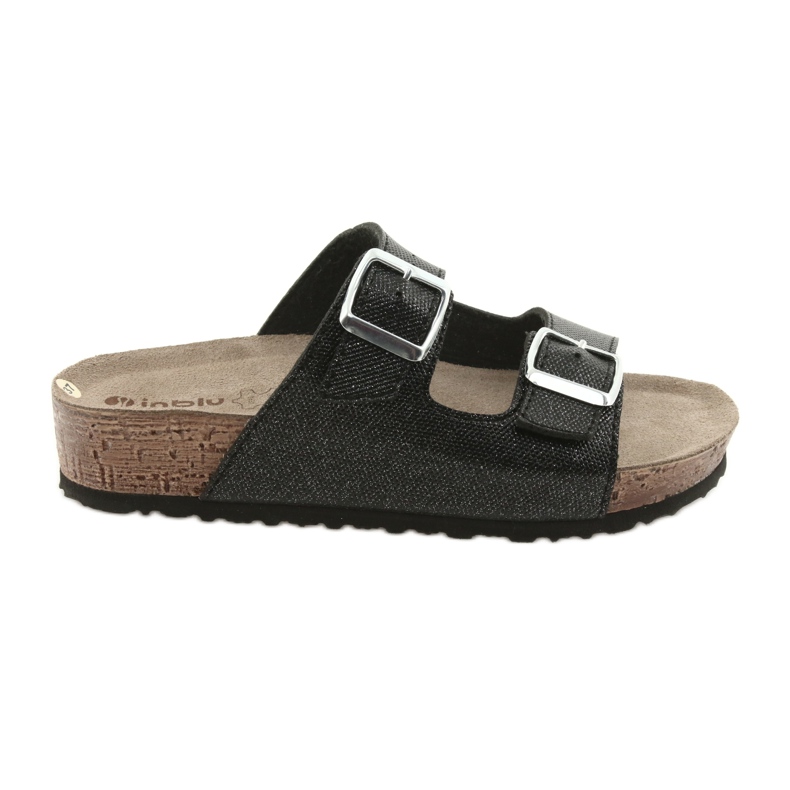 Papuci negri negri Inblu NM013 pentru femei, cu particule de argint negru