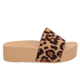Papuci maro N-32 Leopard cu talpă înaltă