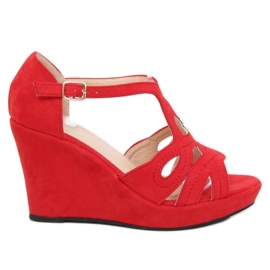 Sandale cu pană roșie LM-002 Roșu roşu