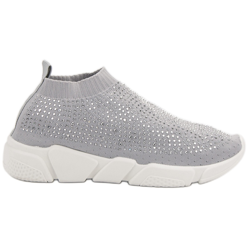 Pantofi sport textile cu cristale gri