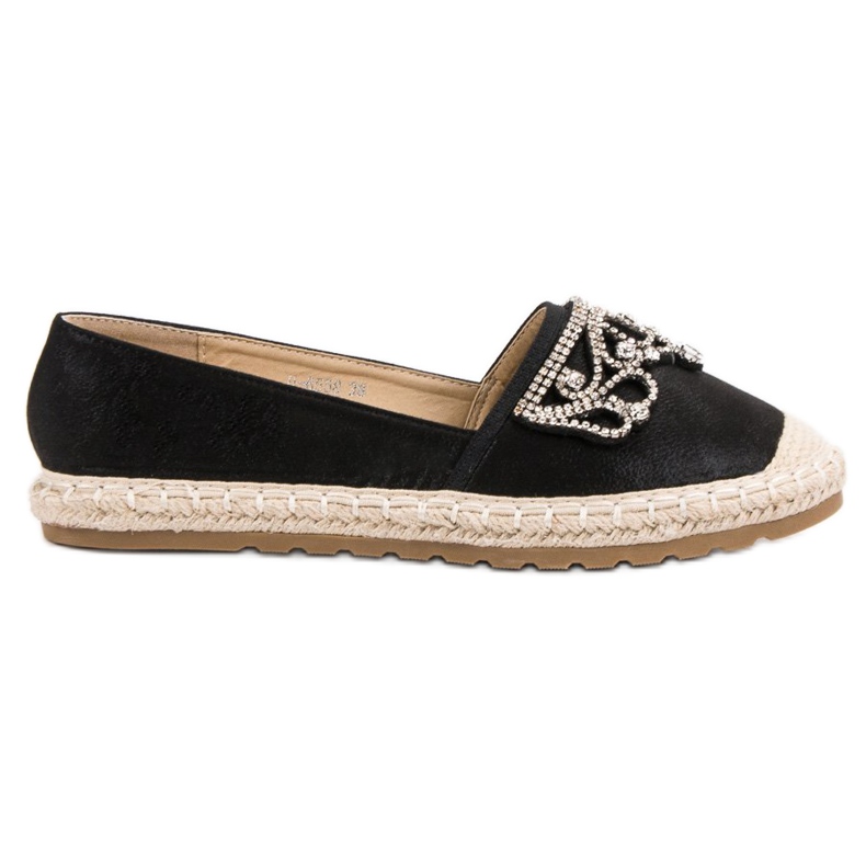 Ideal Shoes Espadrile negre cu ornamente negru
