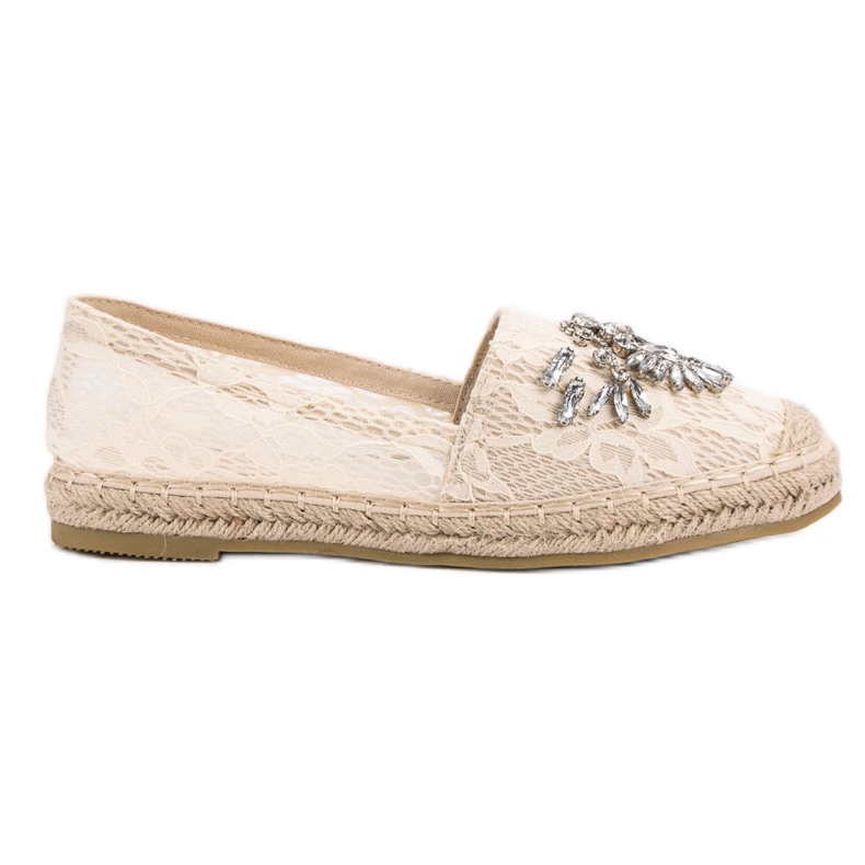 Bestelle Espadrile din dantelă cu ornamente maro Bestelle Espadrile din dantelă cu ornamente maro