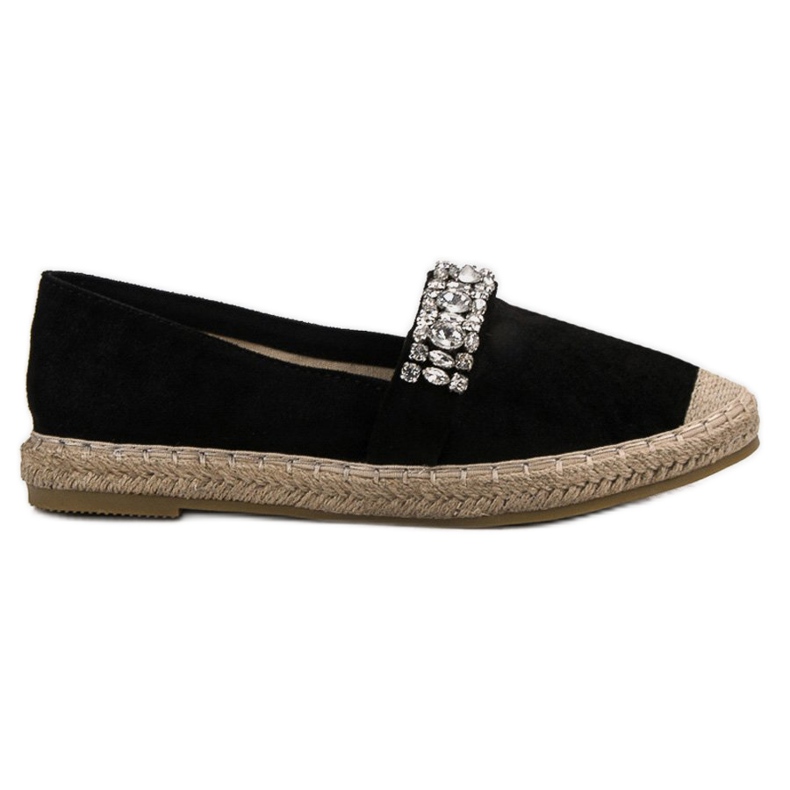 Bestelle Espadrile din piele de căprioară cu cristale negru