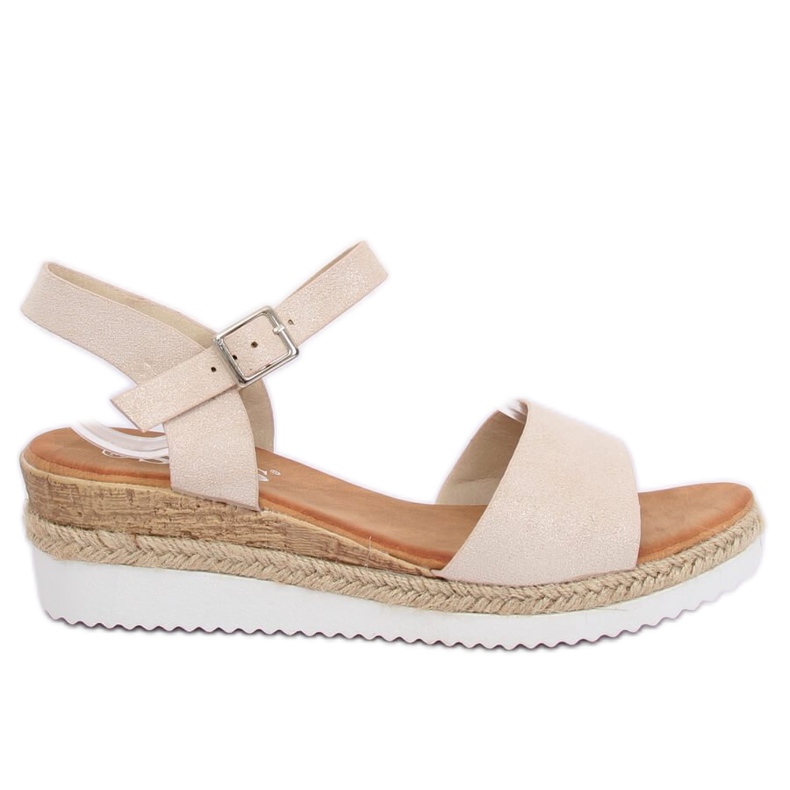 Sandale bej pe un toc cu pană joasă 7868-KL Beige