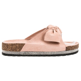 Anesia Paris Papuci din piele intoarsa cu cristale roz