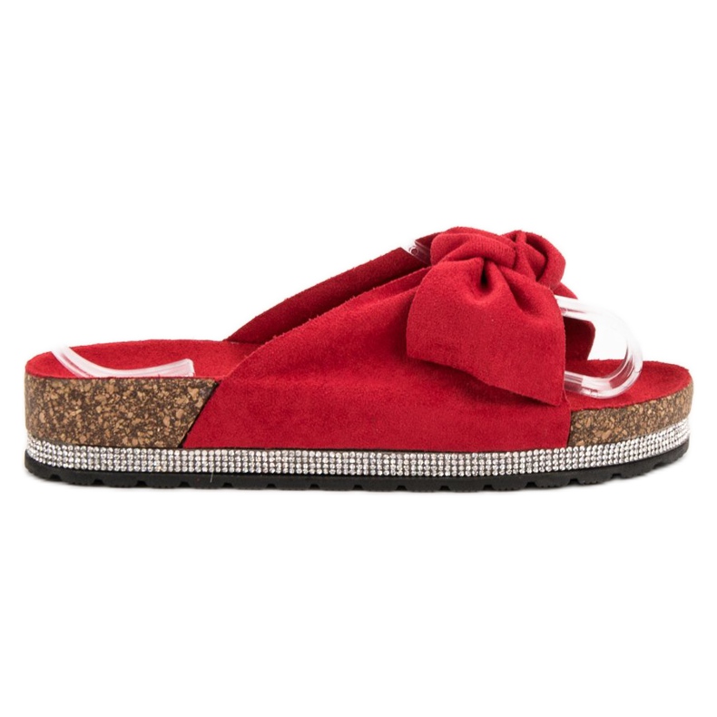Anesia Paris Papuci din piele intoarsa cu cristale roșu