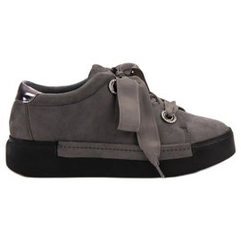 Belle Women Pantofi sport din piele de căprioară gri