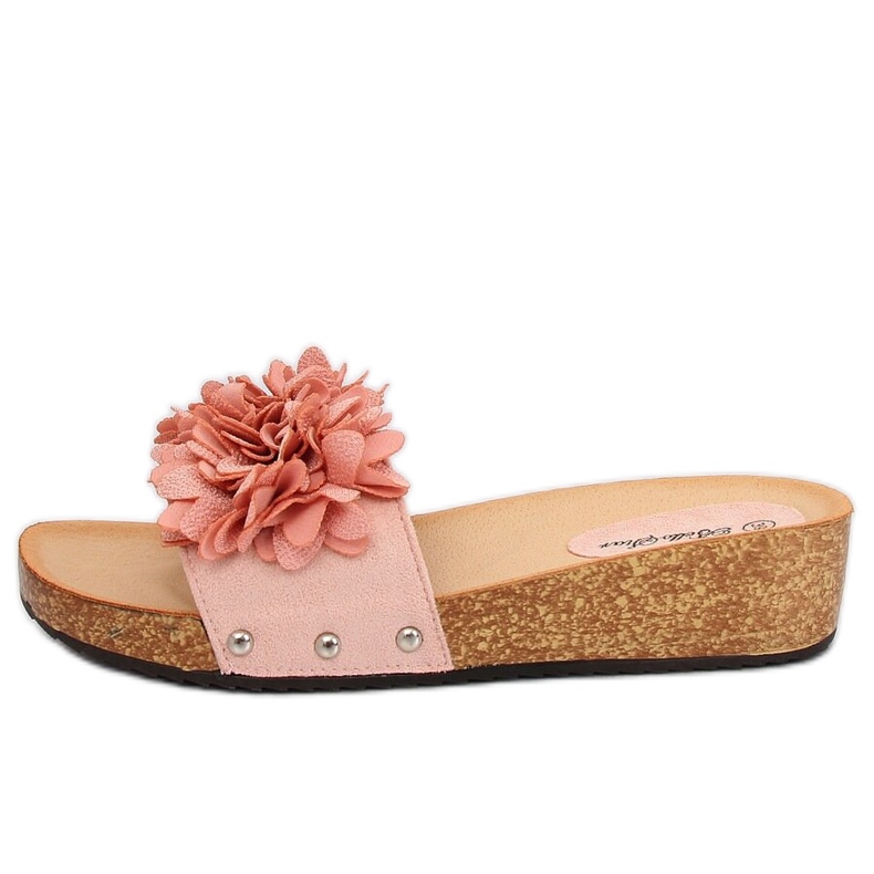 Roz S63 Papuci roz cu flori Roz S63 Papuci roz cu flori