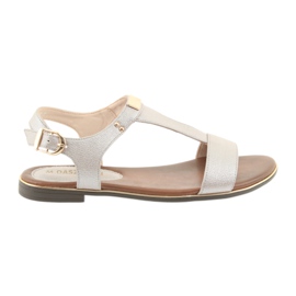 M.Daszyński Sandale cu toc plat Daszyński 1583 bej perlat maro gri M.Daszyński Sandale cu toc plat Daszyński 1583 bej perlat maro gri