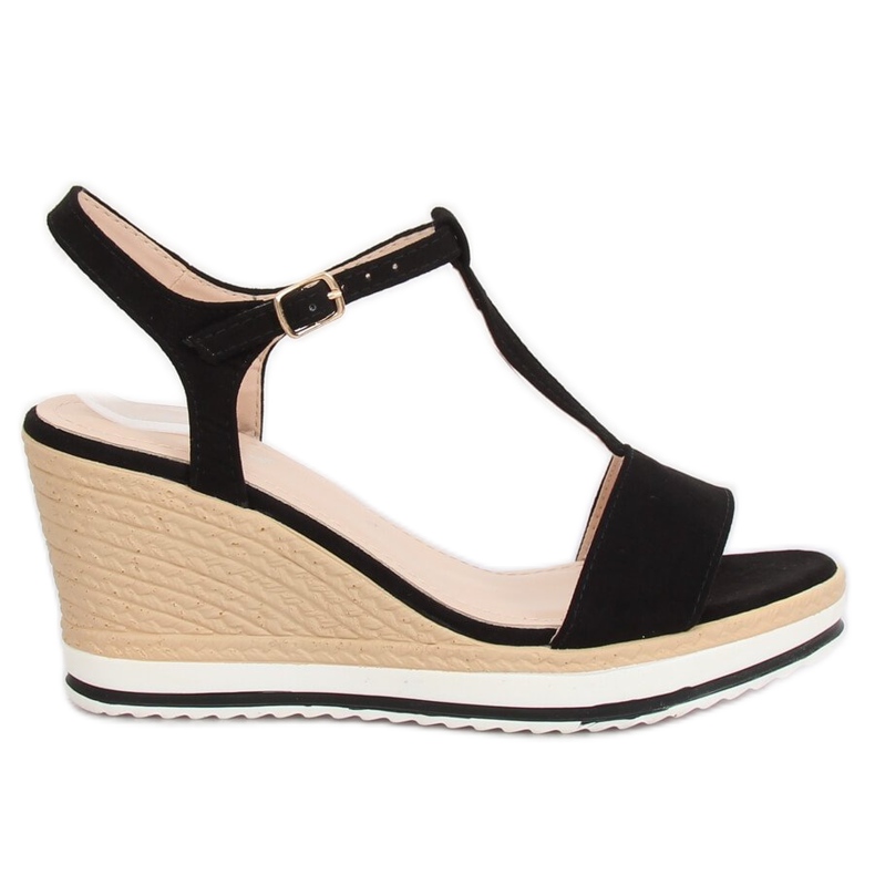 Sandale negre pe toc cu pană H-59 Negru Sandale negre pe toc cu pană H-59 Negru