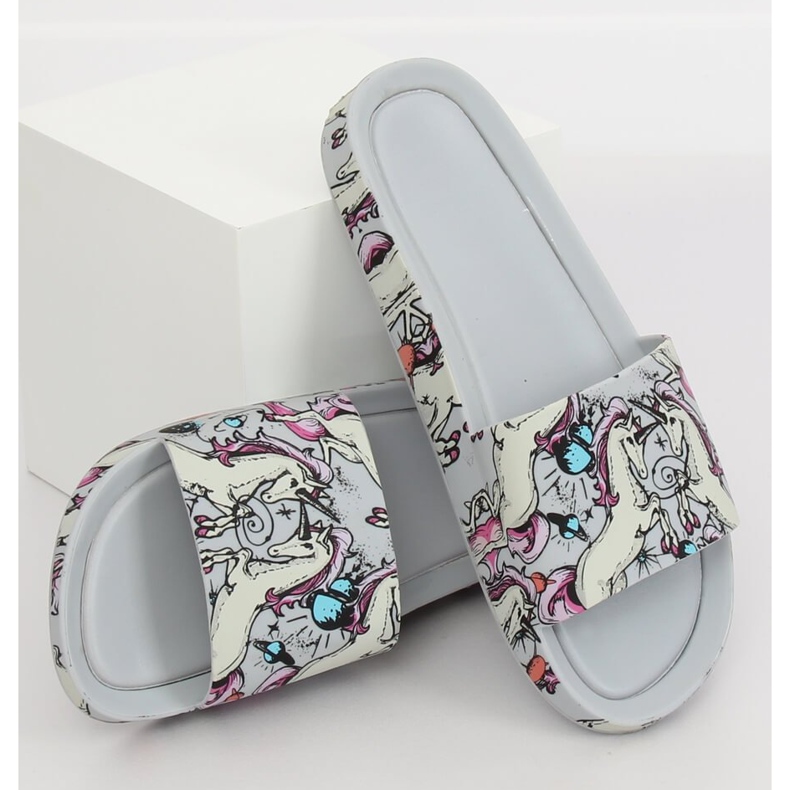 Papuci gri Unicorn CK83 Gri multicolor