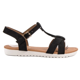 EXQUILY Sandale clasice din piele de căprioară negru EXQUILY Sandale clasice din piele de căprioară negru