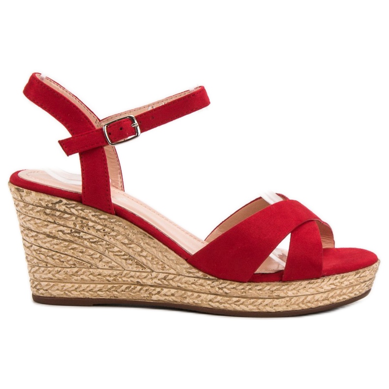 Best Shoes Sandale roșii pe pană roșu