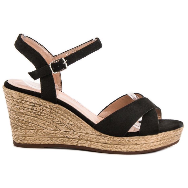 Best Shoes Sandale negre pe pană negru