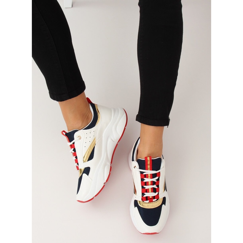 Pantofi sport multicolori BK008-47 WHITE / BLUE II-GAT alb albastru marin