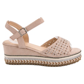 Groto Gogo Sandale din piele de căprioară cu zirconiu cubic maro