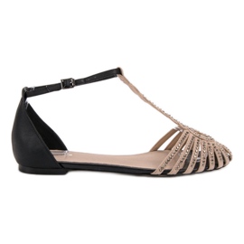 SHELOVET Sandale la modă cu zirconiu cubic negru maro SHELOVET Sandale la modă cu zirconiu cubic negru maro