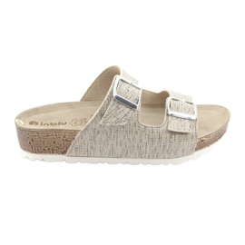 Papuci bej Inblu NM013 de culoare bej, cu particule de argint maro gri Papuci bej Inblu NM013 de culoare bej, cu particule de argint maro gri