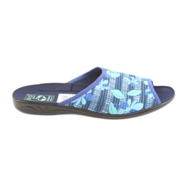 Papuci pentru femei cu flori Adanex 23863 bleumarin albastru verde