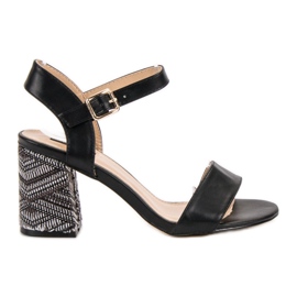 SDS Sandale Cu Toc Decorativ negru SDS Sandale Cu Toc Decorativ negru