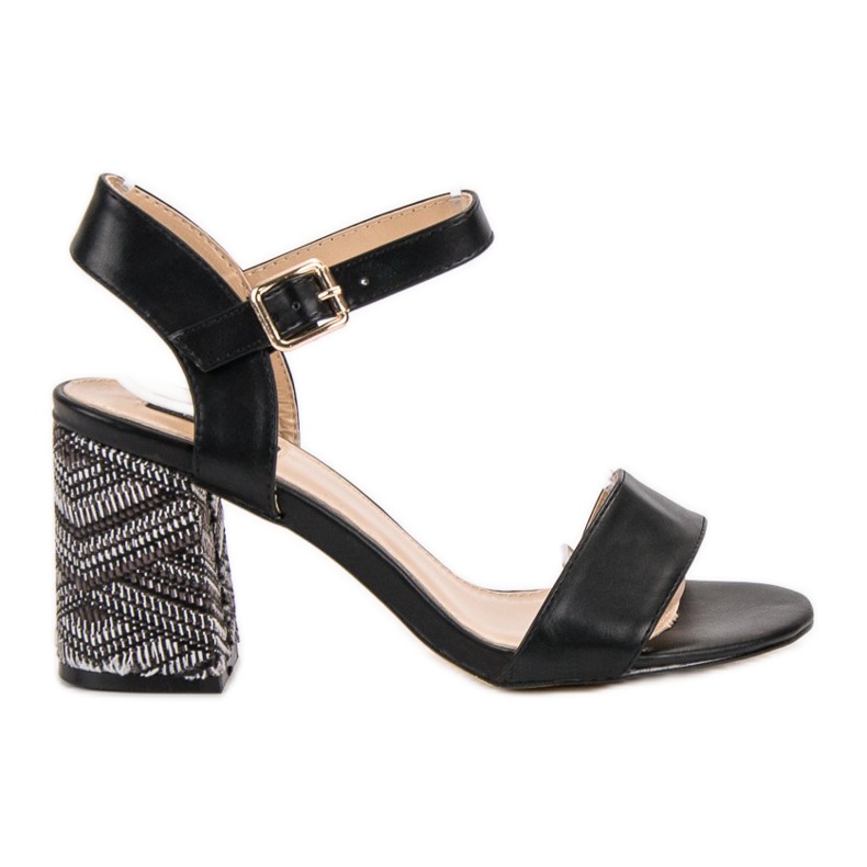 SDS Sandale Cu Toc Decorativ negru