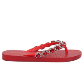 Flip-flops elegante cu pietre roșii JH69 roșu Flip-flops elegante cu pietre roșii JH69 roșu