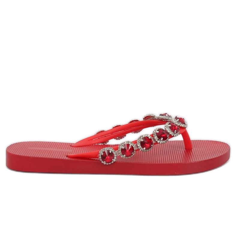 Flip-flops elegante cu pietre roșii JH69 roșu Flip-flops elegante cu pietre roșii JH69 roșu