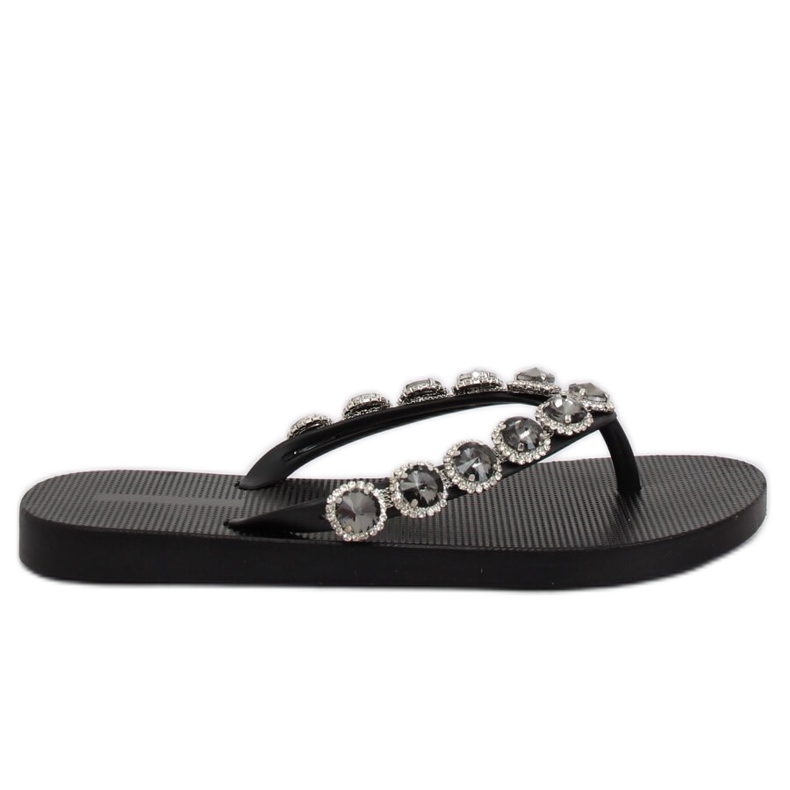 Flip-flops negri eleganți cu pietre JH69 Black negru