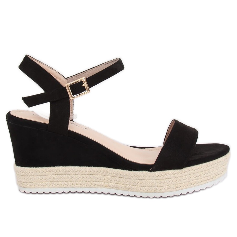 Sandale negre pe espadrile cu pană negru LY9109 Negru