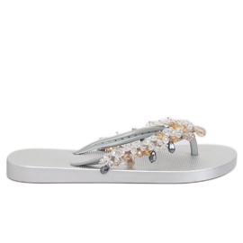 Flip-flops de argint cu margele argintii JH68 de argint gri