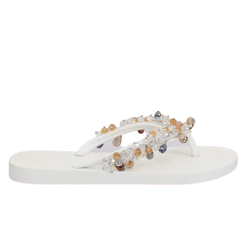 Flip-flops albi cu margele albe JH68