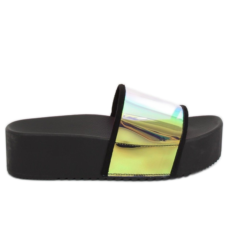 Papuci negri holografici CK81P negri negru galben