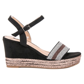 SDS Sandale cu pană negru multicolor SDS Sandale cu pană negru multicolor