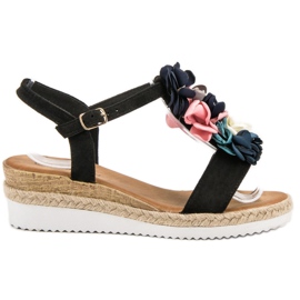 SHELOVET Sandale din piele intoarsa cu flori negru SHELOVET Sandale din piele intoarsa cu flori negru