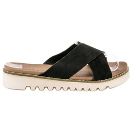 Laura Mode Papuci din piele neagră negru Laura Mode Papuci din piele neagră negru
