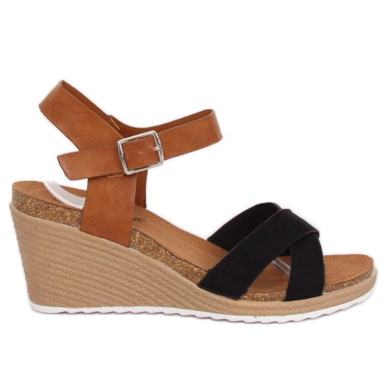 Sandale negre F-18 cu pene negre maro negru