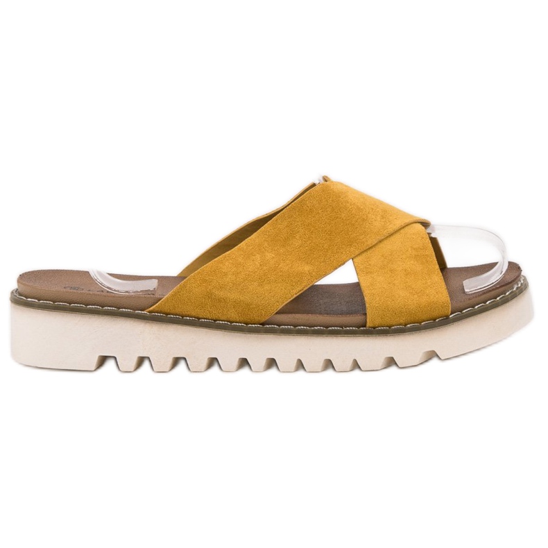 Laura Mode Papuci din piele de muștar galben Laura Mode Papuci din piele de muștar galben