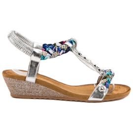 SHELOVET Sandale decorate cu pană gri multicolor SHELOVET Sandale decorate cu pană gri multicolor