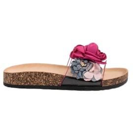Super Me Papuci Cu Flori violet multicolor Super Me Papuci Cu Flori violet multicolor