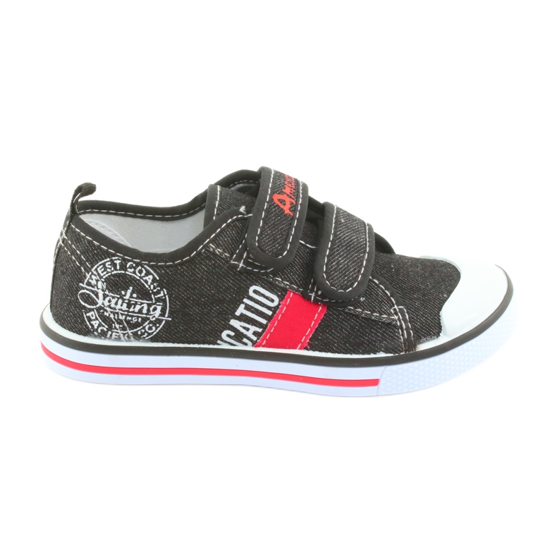 Adidași cu velcro din blugi negri American Club alb negru roșu