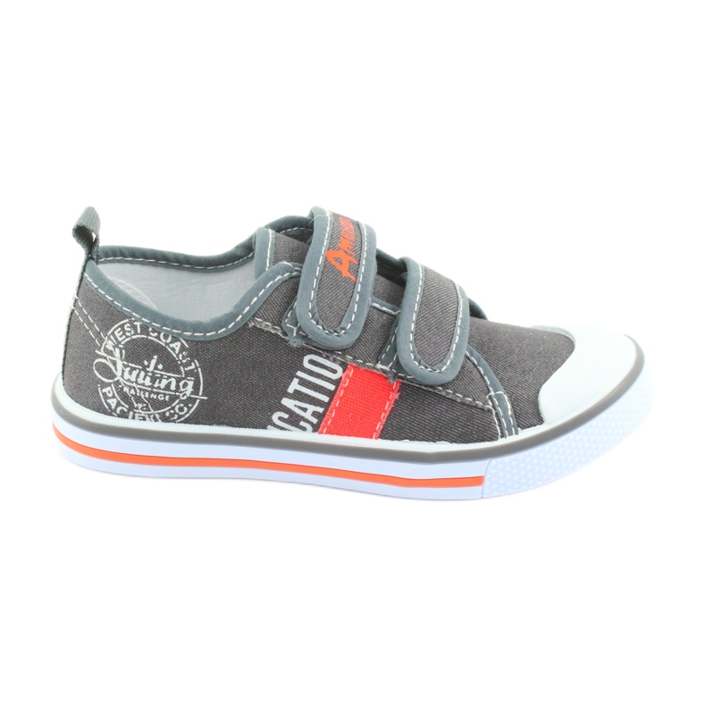 Adidași din blugi gri American Club cu velcro alb portocale Adidași din blugi gri American Club cu velcro alb portocale