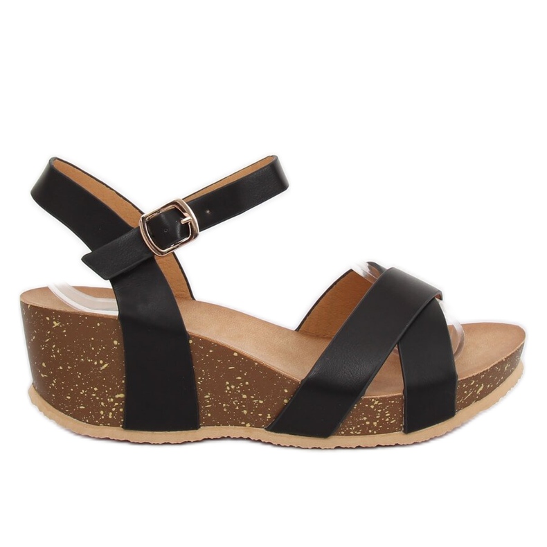 Sandale negre pe toc cu pană 1058 Negru Sandale negre pe toc cu pană 1058 Negru