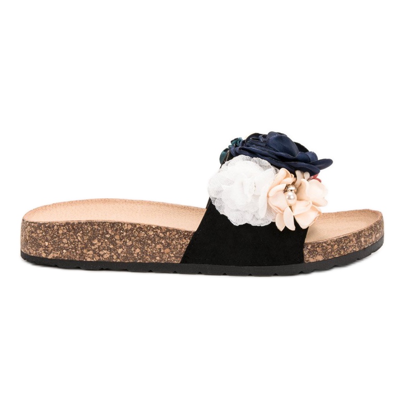 SHELOVET Papuci din piele intoarsa cu flori negru