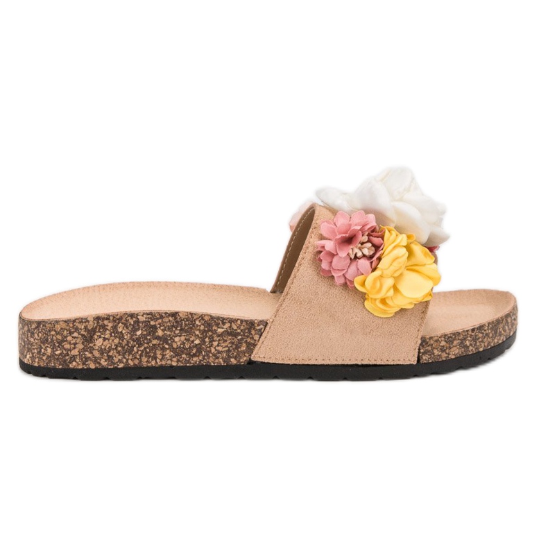 SHELOVET Papuci din piele intoarsa cu flori maro