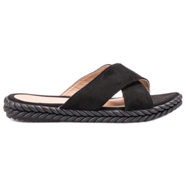 SHELOVET Papuci din piele negru SHELOVET Papuci din piele negru