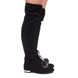 Cizme din piele de căprioară Pompon G-41 Negru Cizme din piele de căprioară Pompon G-41 Negru