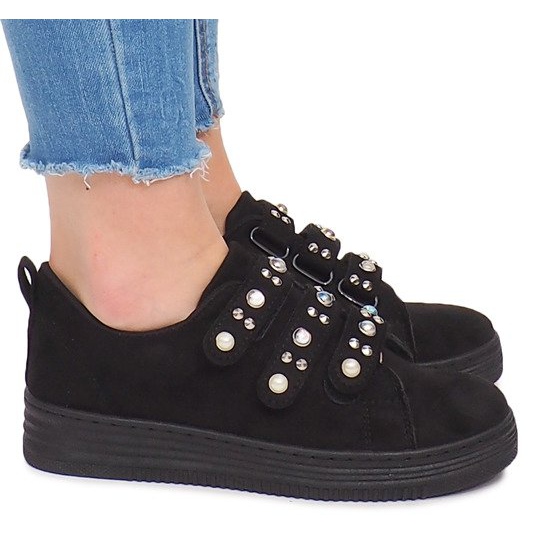 Adidași cu perle de velcro 16-581 negru
