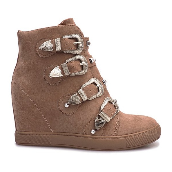 Adidași din piele de căprioară roz cu catarame Maya maro